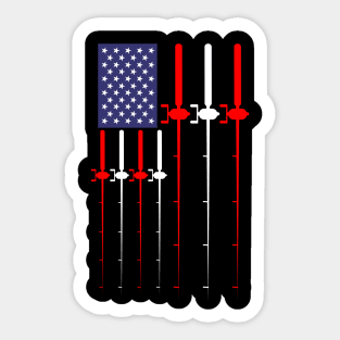 Patriotic Fishing T Shirt American USA Flag Fishing Pole Sticker